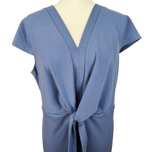 Grace Karin Womens XL Blue Midi Dress Tie Waist & V-Neck Stylish Slit Elegant - Picture 4 of 12